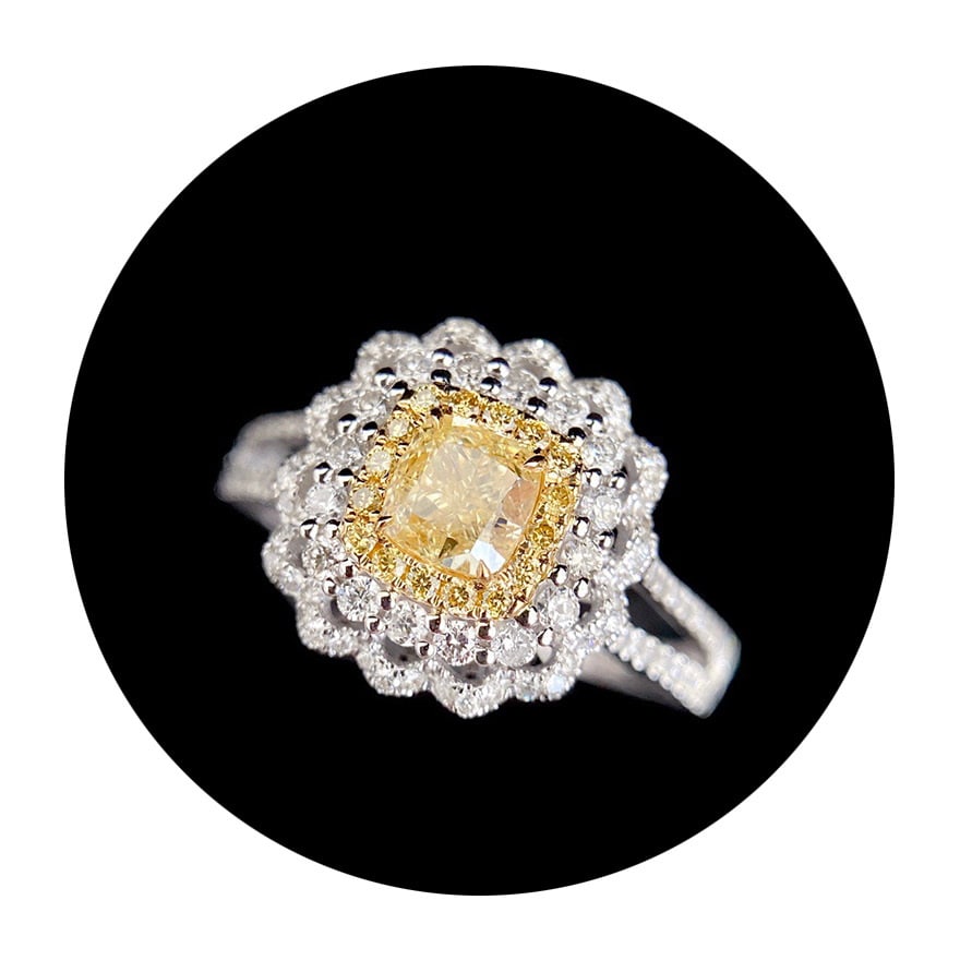 14k Gold 0.98 Ctw Natural Yellow Diamond & Diamond Ring - 2