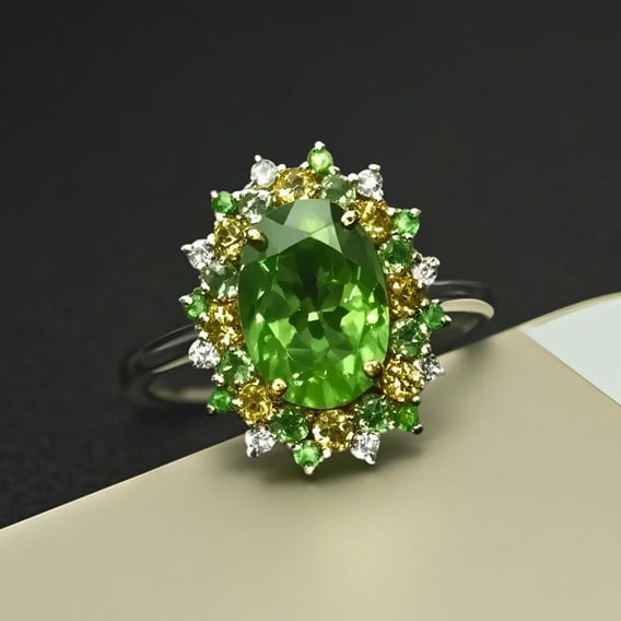 14k Gold 2.19 Ctw Natural Tsavorite & Sapphire Ring - 3