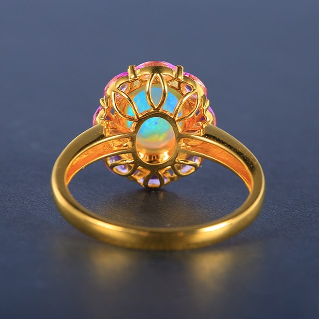 14k Gold 1.55 Ctw Natural Opal & Sapphire Ring - 4
