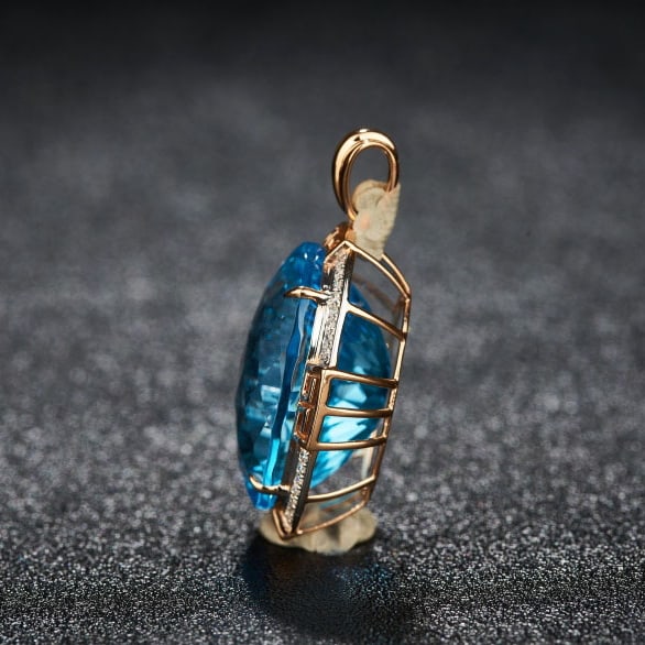 14k Gold 18.52 Ct Natural Topaz & Diamond Pendant( Without Chain ) - 4