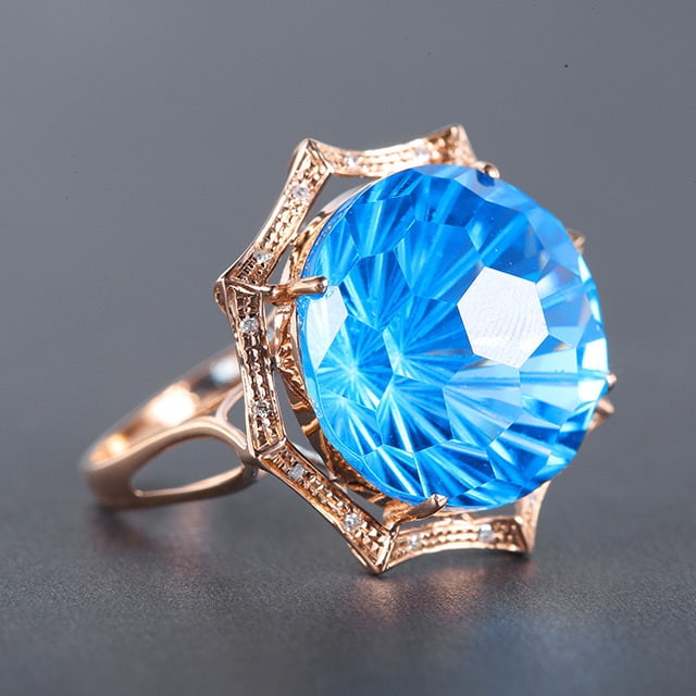 14k Gold 19.63 Ctw Natural Topaz & Diamond Ring - 3