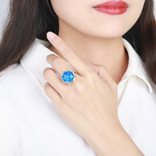14k Gold 19.63 Ctw Natural Topaz & Diamond Ring - 6