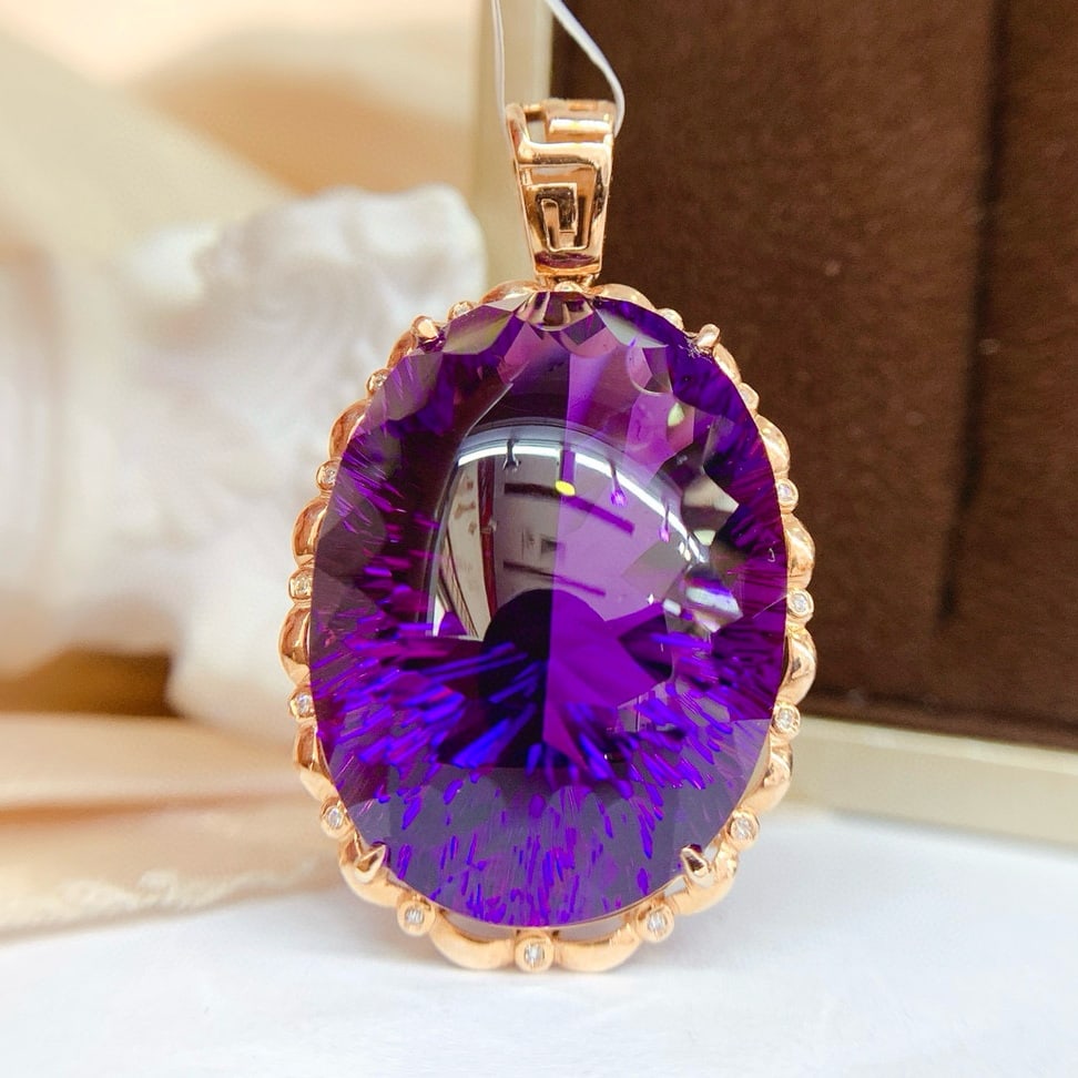 14k Gold 44.65 Ct Natural Amethyst & Diamond Pendant( Without Chain ) - 3