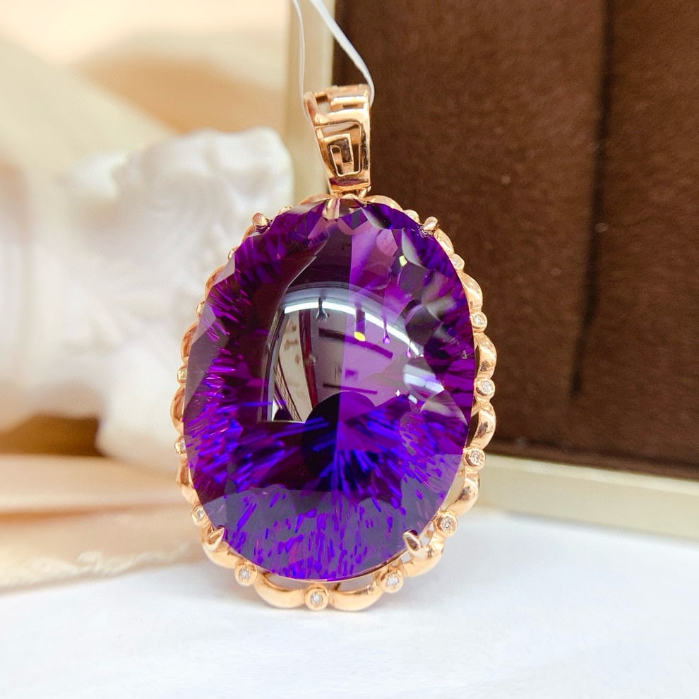 14k Gold 44.65 Ct Natural Amethyst & Diamond Pendant( Without Chain ) - 5