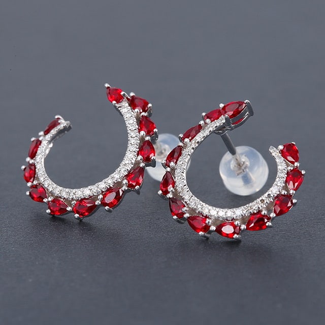 14k Gold 1.53 Ctw Natural Ruby & Diamond Earrings - 2