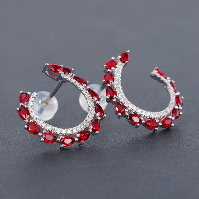 14k Gold 1.53 Ctw Natural Ruby & Diamond Earrings - 3