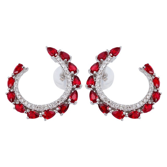 14k Gold 1.53 Ctw Natural Ruby & Diamond Earrings - 5