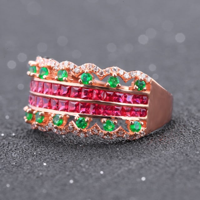 14k Gold 1.13 Ctw Natural Ruby & Tsavorite Ring - 2