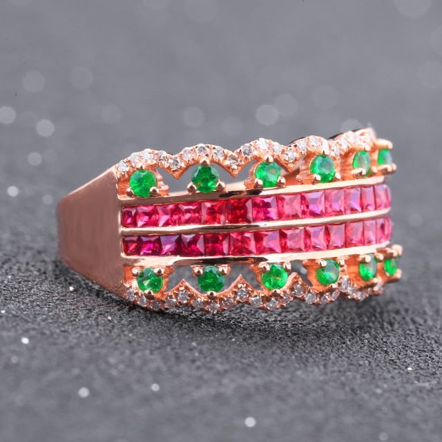 14k Gold 1.13 Ctw Natural Ruby & Tsavorite Ring - 3