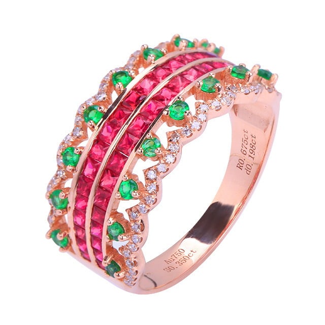 14k Gold 1.13 Ctw Natural Ruby & Tsavorite Ring - 5