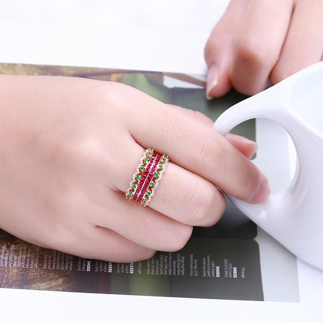 14k Gold 1.13 Ctw Natural Ruby & Tsavorite Ring - 6