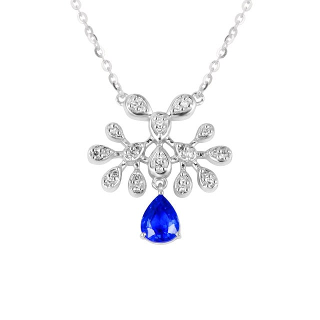 14k Gold 0.88 Ctw Natural Sapphire & Diamond Necklace - 4