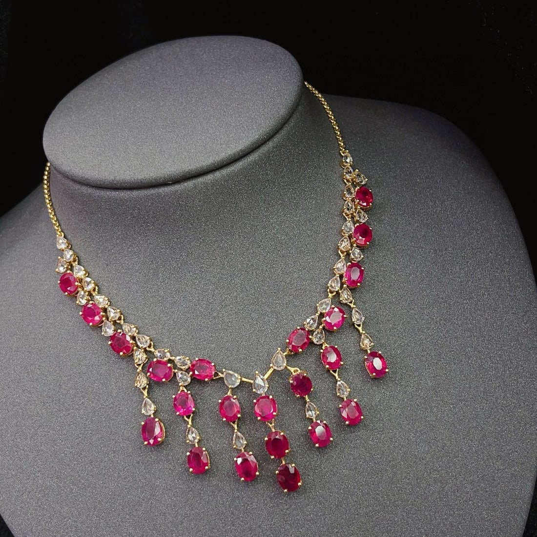 14k Gold 13.5 Ct Natural Ruby & Sapphire Necklace - 2