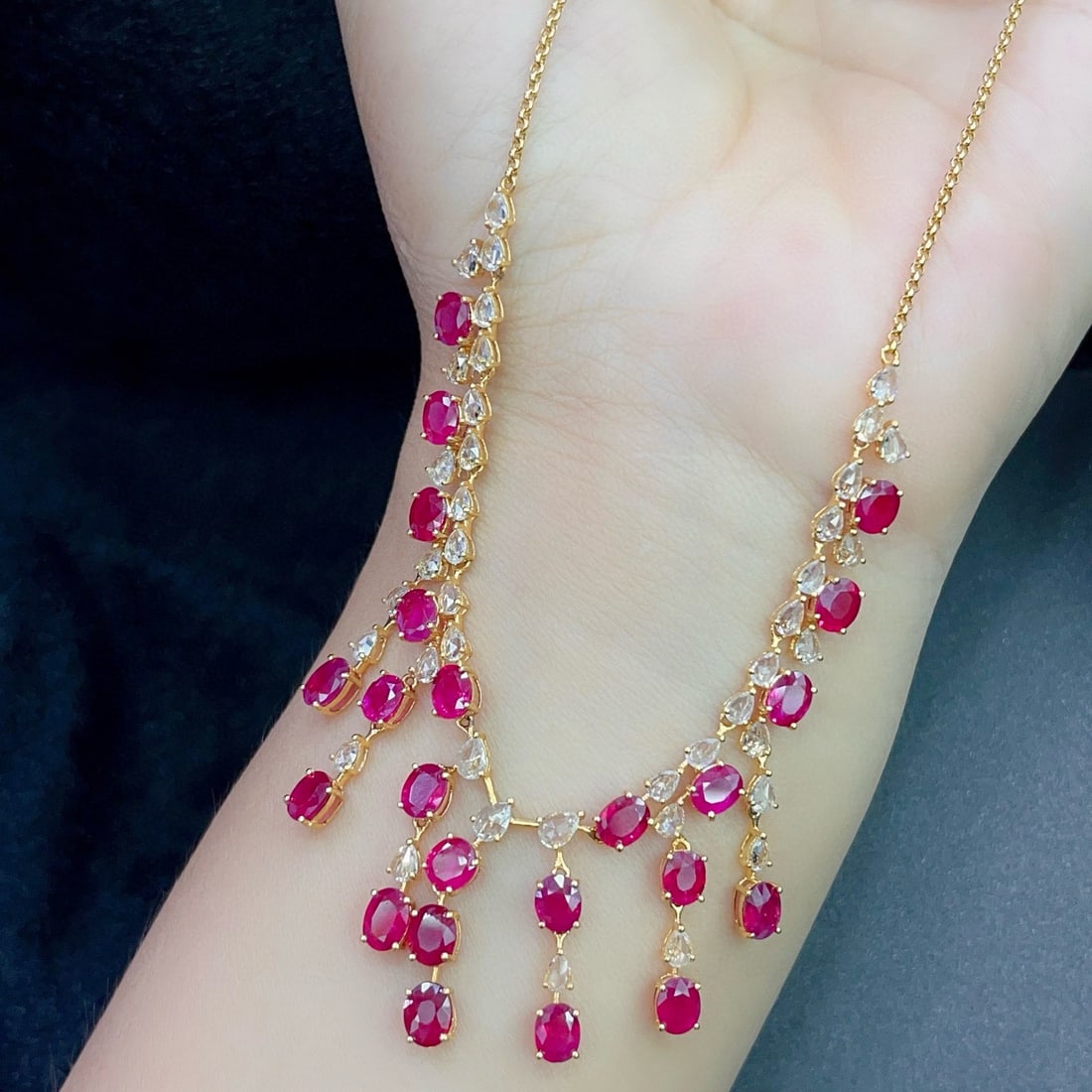 14k Gold 13.5 Ct Natural Ruby & Sapphire Necklace - 5