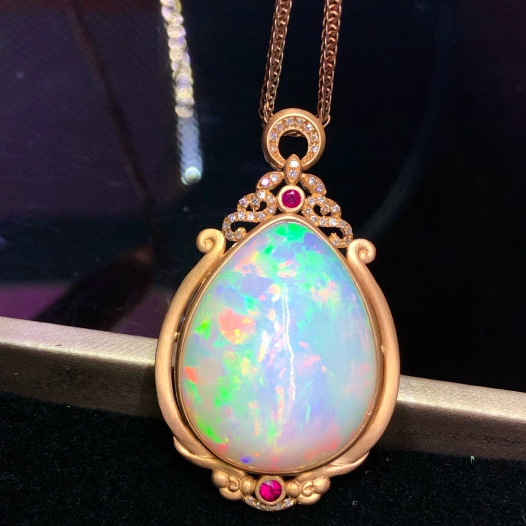 14k Gold 29 Ct Natural Opal & Diamond Pendant( Without Chain ) - 5