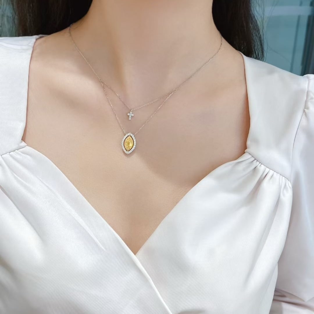 14k Gold 1.14 Ctw Natural Yellow Diamond & Diamond Necklace - 2