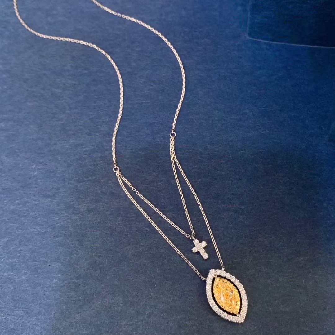 14k Gold 1.14 Ctw Natural Yellow Diamond & Diamond Necklace - 3