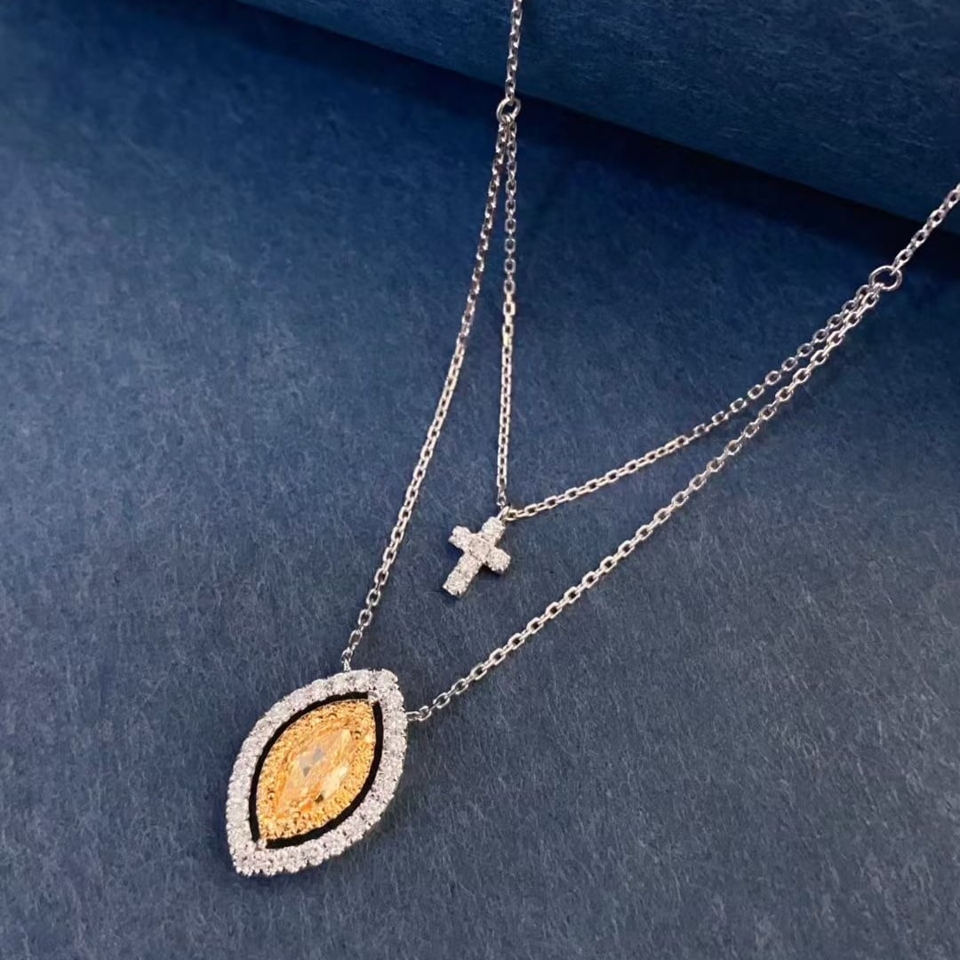 14k Gold 1.14 Ctw Natural Yellow Diamond & Diamond Necklace - 4