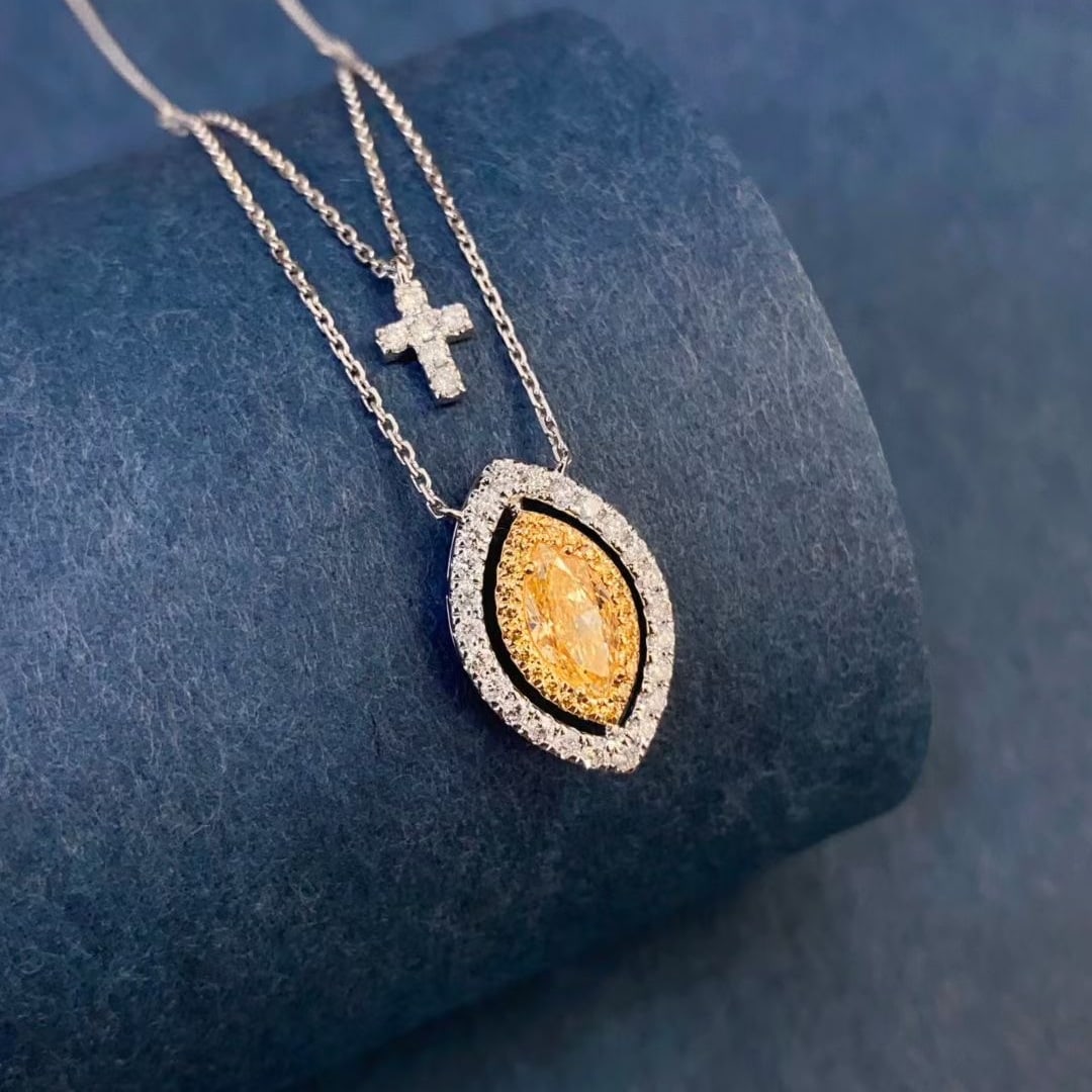 14k Gold 1.14 Ctw Natural Yellow Diamond & Diamond Necklace - 5