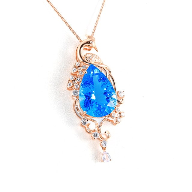 14k Gold 14.88 Ctw Natural Topaz & Diamond Pendant( Without Chain ) - 2