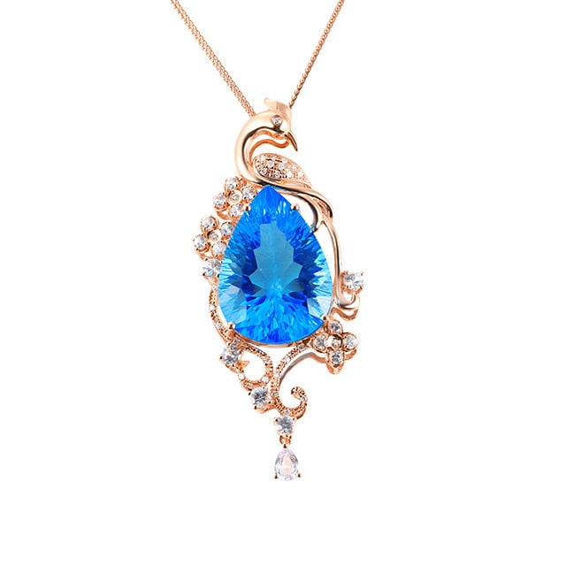 14k Gold 14.88 Ctw Natural Topaz & Diamond Pendant( Without Chain ) - 4