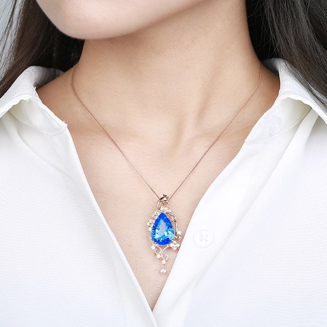 14k Gold 14.88 Ctw Natural Topaz & Diamond Pendant( Without Chain ) - 5