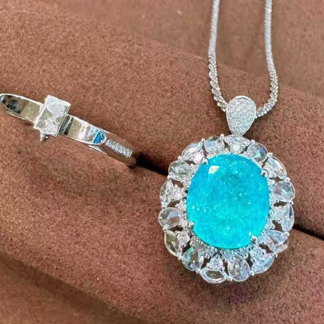 14k Gold 5.53 Ctw Natural Paraiba Tourmaline & Diamond Ring/pendant( Without Chain ) - 3