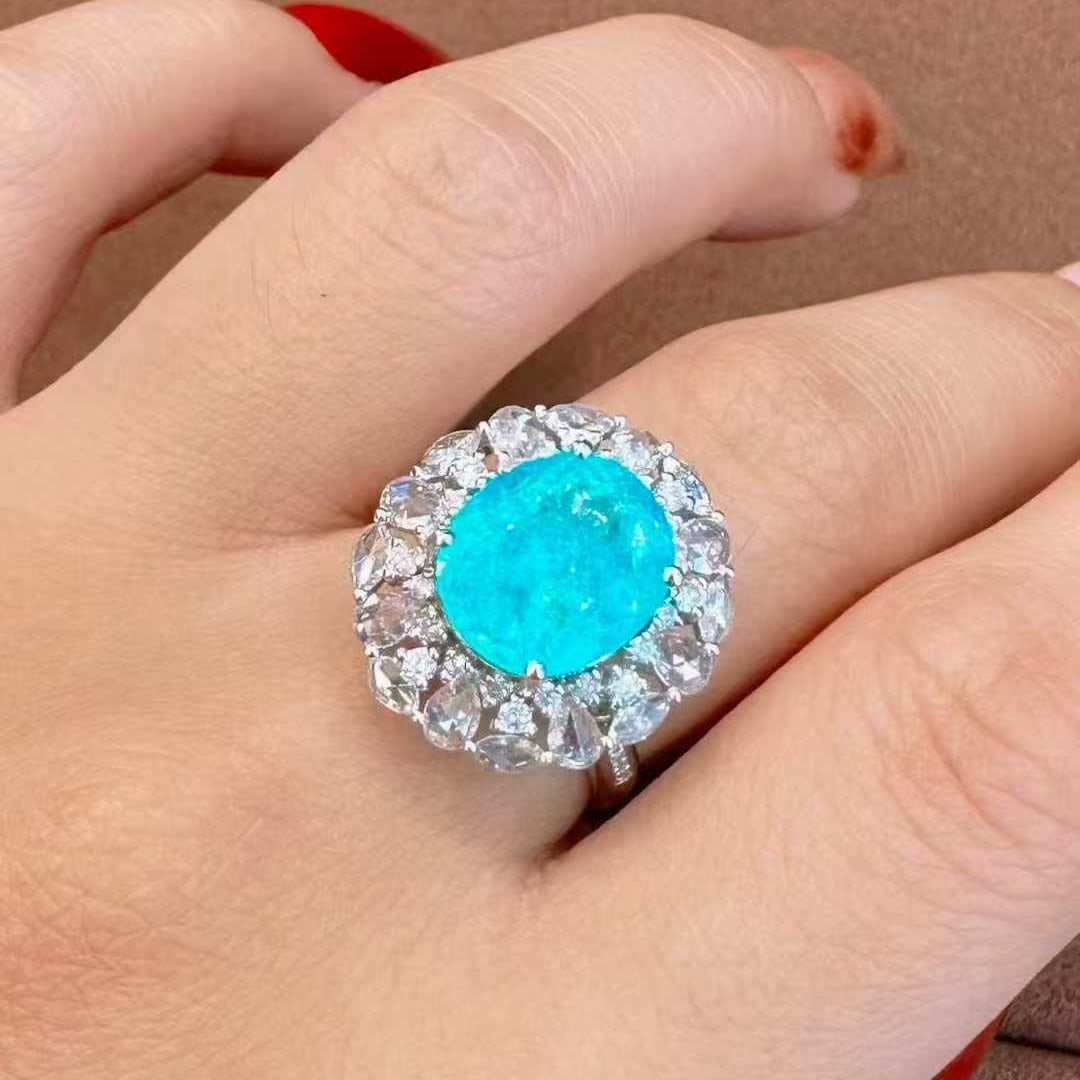 14k Gold 5.53 Ctw Natural Paraiba Tourmaline & Diamond Ring/pendant( Without Chain ) - 4