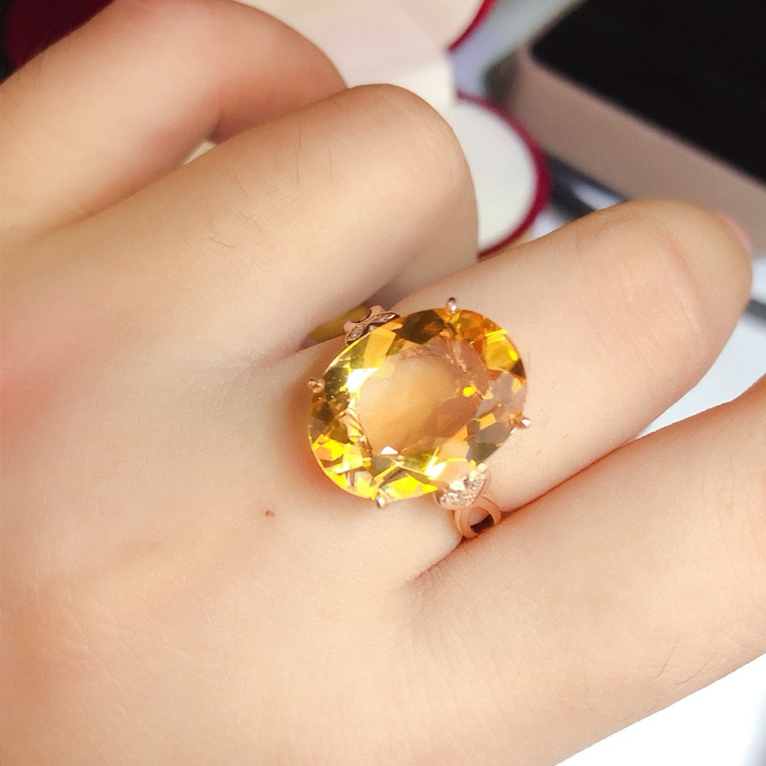 14k Gold 7.2 Ct Natural Citrine & Diamond Ring - 2
