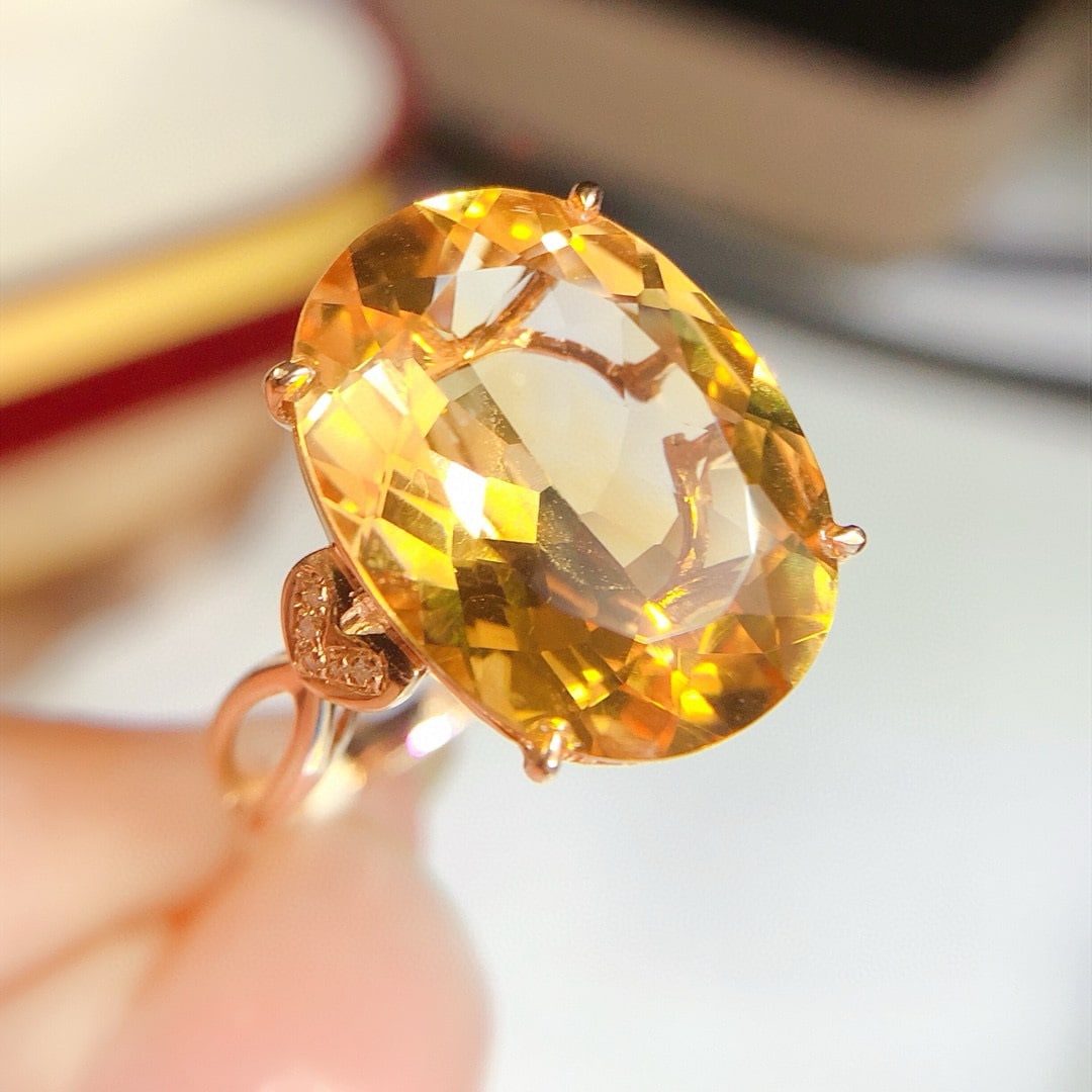 14k Gold 7.2 Ct Natural Citrine & Diamond Ring - 3
