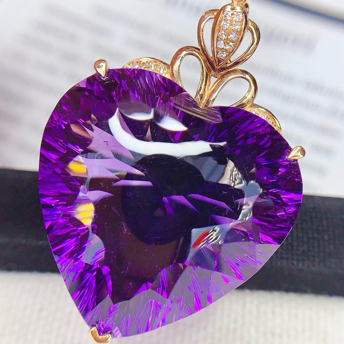 14k Gold 44.7 Ct Natural Amethyst & Diamond Pendant( Without Chain ) - 4