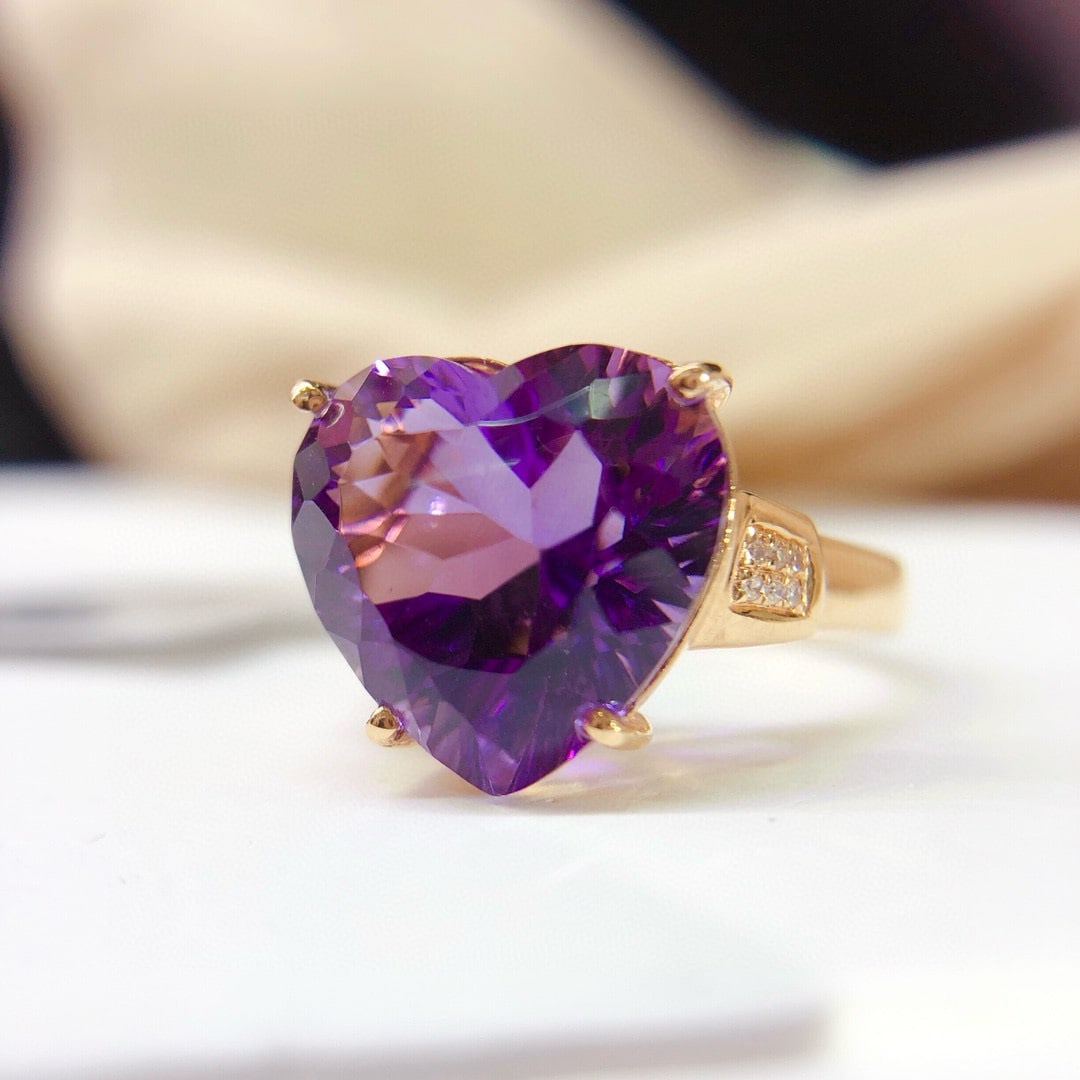 14k Gold 7.15 Ct Natural Amethyst & Diamond Ring - 5