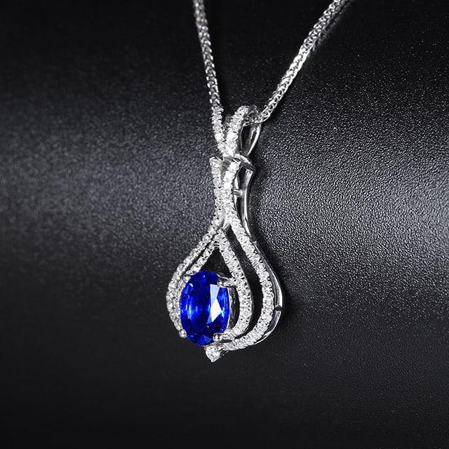 14k Gold 1.18 Ctw Natural Sapphire & Diamond Pendant( Without Chain ) - 2