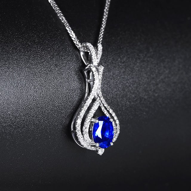 14k Gold 1.18 Ctw Natural Sapphire & Diamond Pendant( Without Chain ) - 3