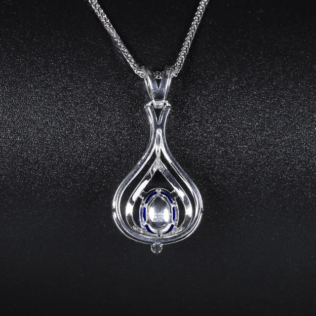 14k Gold 1.18 Ctw Natural Sapphire & Diamond Pendant( Without Chain ) - 4