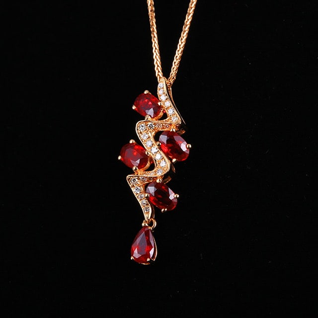14k Gold 1.51 Ctw Natural Ruby & Diamond Pendant( Without Chain ) - 2