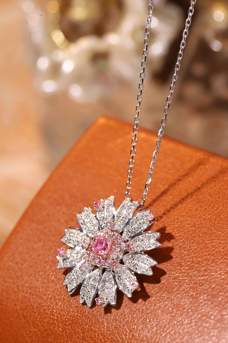 14k Gold 0.70 Ctw Natural Pink Diamond & Diamond Necklace - 2