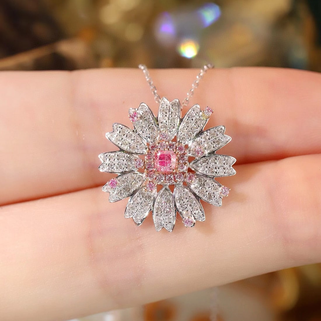 14k Gold 0.70 Ctw Natural Pink Diamond & Diamond Necklace - 4