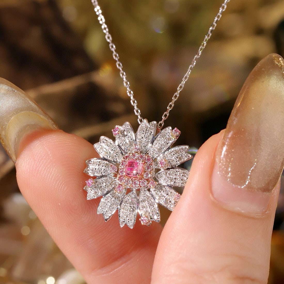 14k Gold 0.70 Ctw Natural Pink Diamond & Diamond Necklace - 6