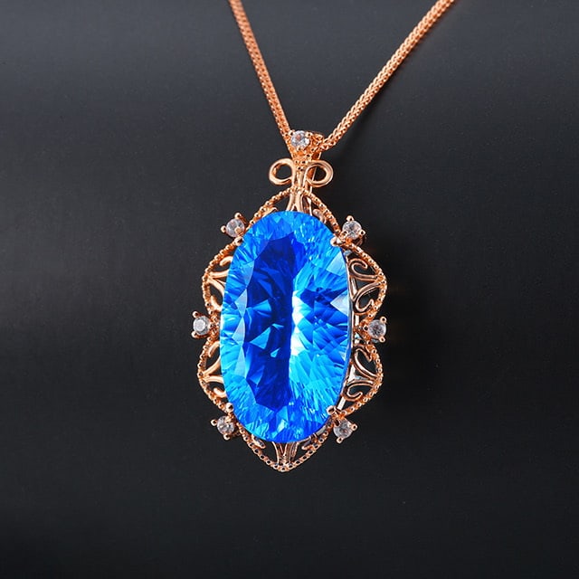 14k Gold 16.01 Ctw Natural Topaz & Sapphire Pendant( Without Chain ) - 2