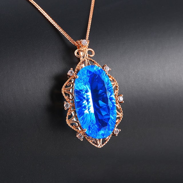 14k Gold 16.01 Ctw Natural Topaz & Sapphire Pendant( Without Chain ) - 3