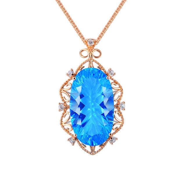 14k Gold 16.01 Ctw Natural Topaz & Sapphire Pendant( Without Chain ) - 5