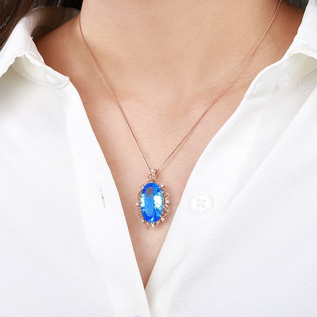 14k Gold 16.01 Ctw Natural Topaz & Sapphire Pendant( Without Chain ) - 6