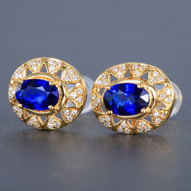 14k Gold 1.44 Ctw Natural Sapphire & Diamond Earrings - 2