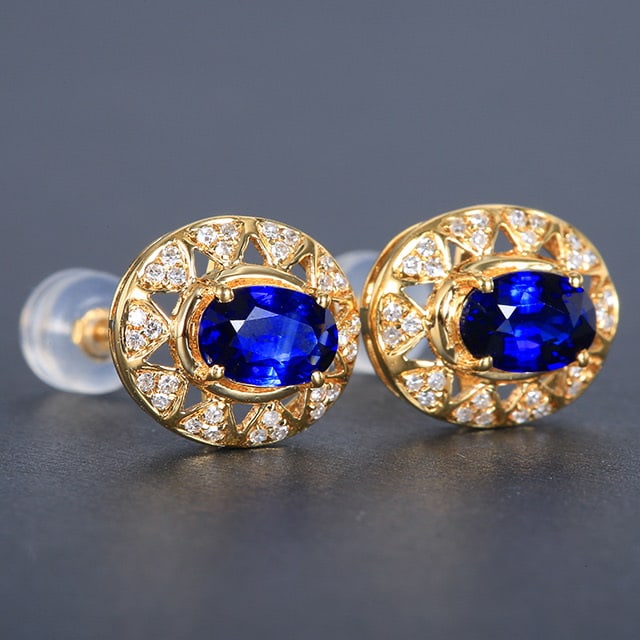 14k Gold 1.44 Ctw Natural Sapphire & Diamond Earrings - 3