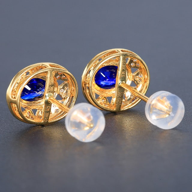 14k Gold 1.44 Ctw Natural Sapphire & Diamond Earrings - 4