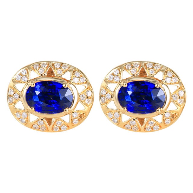 14k Gold 1.44 Ctw Natural Sapphire & Diamond Earrings - 5