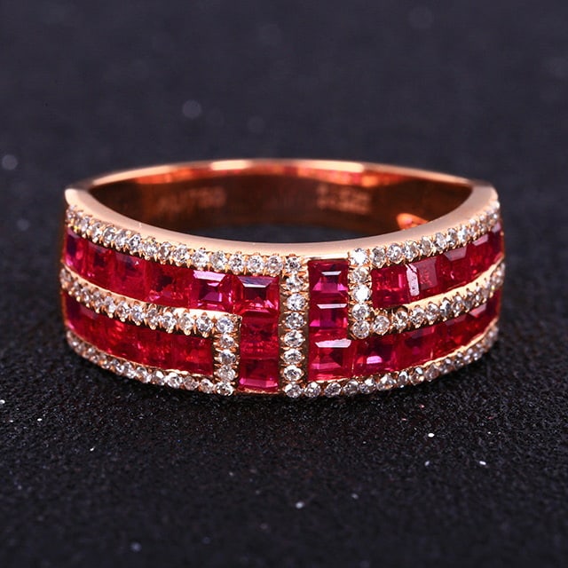 14k Gold 2.16 Ctw Natural Ruby & Diamond Ring: Ref:231053085 // gold content:14k gold // ring size:7. 25us // // main gemstone:ruby // shape:square // carat weight:1. 87ct // color:red // treatment:natural // // adjacent gemstone 2 : diamond //