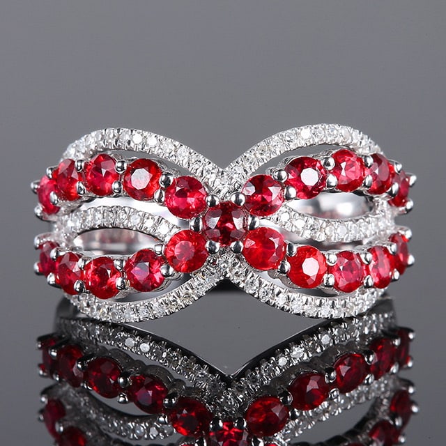 14k Gold 1.59 Ctw Natural Ruby & Diamond Ring: Ref:231053090 // gold content:14k gold // ring size:7. 25us // // main gemstone:ruby // shape:round // carat weight:1. 35ct // color:red // treatment:natural // cut grade:g // // adjacent gemstone 2 :