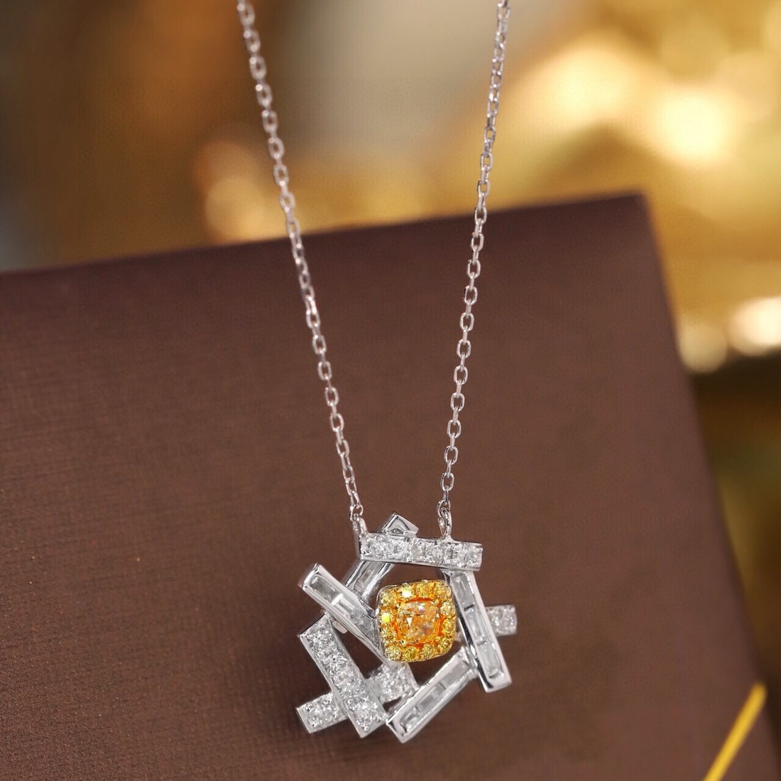 14k Gold 0.50 Ctw Natural Yellow Diamond & Diamond Necklace: Ref:231053100 // gold content:14k gold // main gemstone:yellow diamond // shape:cushion // carat weight:0. 12ct // color:yellow // treatment:natural // // adjacent gemstone 2 : diamond //